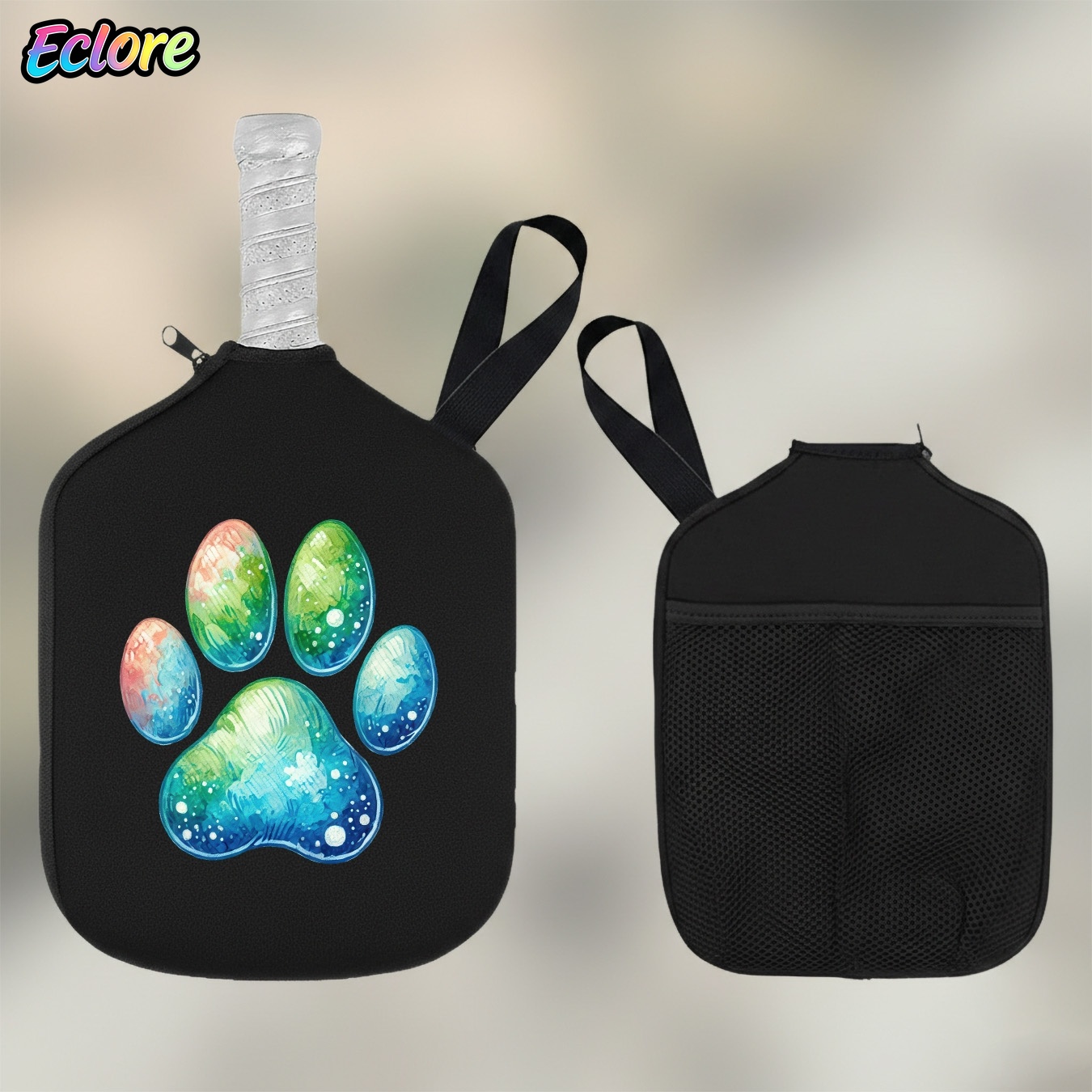 Sports Equipment Bag - Aquarell-Farbverlauf Katzenpfoten-Design Pickleball-Schlägertasche mit Reißverschluss Sportausrüstungs-Aufbewahrung